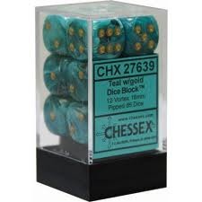 CHX 27639 Teal w/Gold Dice Block (12 Vortex 16mm Pipped d6 Dice)